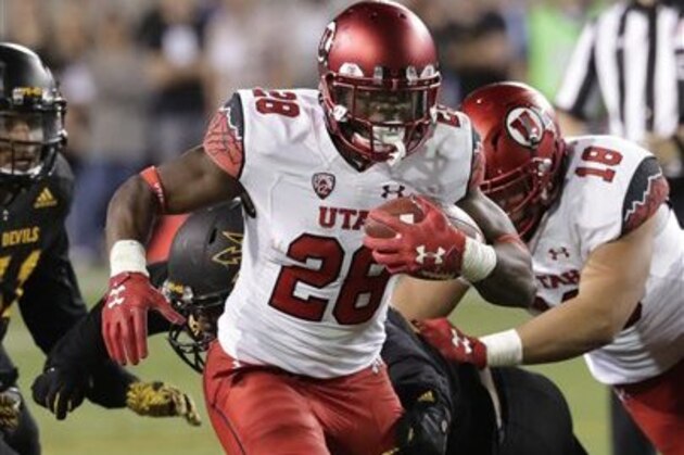 Utah running back Joe Williams (28) runs against Arizona State during the second half of an NCAA college football game, Thursday, Nov. 10, 2016, in Tempe, Ariz. (AP Photo/Matt York)
