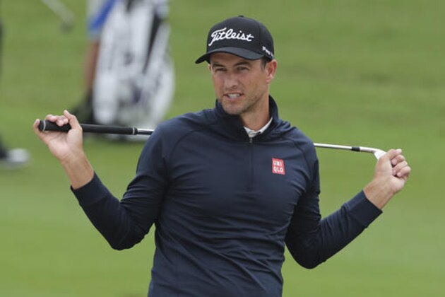 Adam Scott of Australia waits his turn during the 2016 WGC-HSBC Champions golf tournament at the Sheshan International Golf Club in Shanghai, China, Friday, Oct. 28, 2016. (AP Photo/Ng Han Guan)