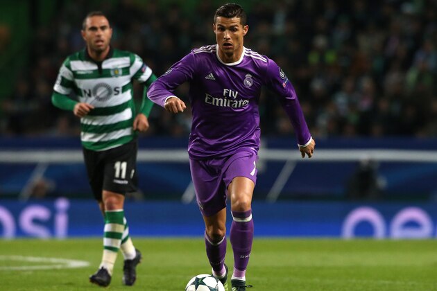 LISBON, PORTUGAL - NOVEMBER 22: Real Madrid's forward Cristiano Ronaldo from Portugal in action during the UEFA Champions League match between Sporting Clube de Portugal and Real Madrid CF at Estadio Jose Alvalade on November 22, 2016 in Lisbon, Portugal.  (Photo by Gualter Fatia/Getty Images)