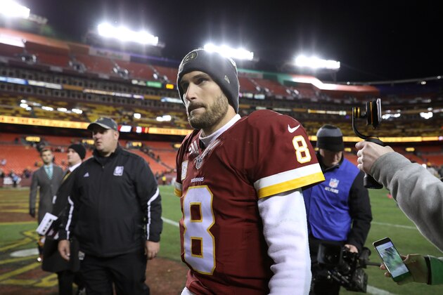 LANDOVER, MD - NOVEMBER 20: Quarterback Kirk Cousins #8 of the Washington Redskins walks off of the field after the Washington Redskins defeated the Green Bay Packers 42-24 at FedExField on November 20, 2016 in Landover, Maryland. (Photo by Patrick Smith/Getty Images)