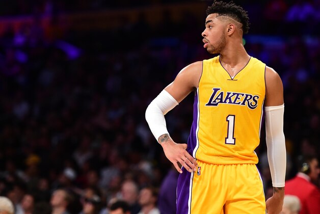 LOS ANGELES, CA - NOVEMBER 15:  D'Angelo Russell #1 of the Los Angeles Lakers during a 125-118 Laker win over the Brooklyn Nets at Staples Center on November 15, 2016 in Los Angeles, California.  NOTE TO USER: User expressly acknowledges and agrees that, by downloading and or using this photograph, User is consenting to the terms and conditions of the Getty Images License Agreement.  (Photo by Harry How/Getty Images)