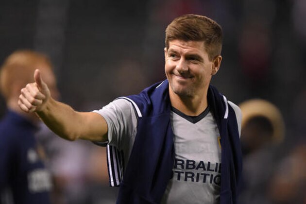 FILE - In this Feb. 9, 2016, file photo, Los Angeles Galaxy midfielder Steven Gerrard, of England, gestures to fans after a soccer match against Club Tijuana, in Carson, Calif. Gerrard is leaving the LA Galaxy after two seasons, and the former England midfielder is still considering what to do next. (AP Photo/Mark J. Terrill, File)