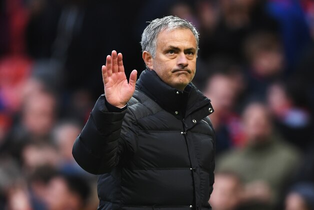 MANCHESTER, ENGLAND - NOVEMBER 19:  Jose Mourinho, Manager of Manchester United shows appreciation to the fans during the Premier League match between Manchester United and Arsenal at Old Trafford on November 19, 2016 in Manchester, England.  (Photo by Shaun Botterill/Getty Images)