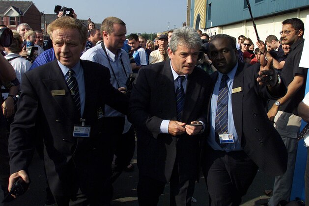 24 May 2001:  Kevin Keegan of Manchester City signs autographs for the fans as new manager at Maine Road, Manchester. Digital Image. Mandatory Credit: Laurence Griffiths/ALLSPORT