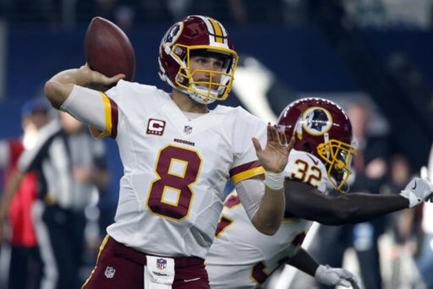 Washington Redskins quarterback Kirk Cousins (8) throws a pass in the first half of an NFL football game against the Dallas Cowboys on Thursday, Nov. 24, 2016, in Arlington, Texas. (AP Photo/Ron Jenkins)