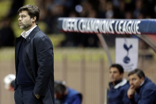 Tottenham's manager Mauricio Pochettino reacts during the Champions League Group E soccer match Monaco against Tottenham at the Louis II stadium in Monaco, Tuesday, Nov. 22, 2016. (AP Photo/Claude Paris)