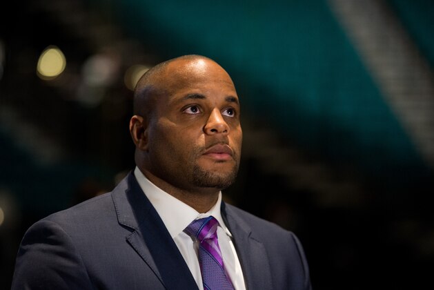 LAS VEGAS, NV - MARCH 4:   Daniel Cormier prepares to walk onto the stage during the UFC Unstoppable Launch Press Conference in the MGM Grand Garden Arena on March 4, 2016 in Las Vegas, Nevada. (Photo by Brandon Magnus/Zuffa LLC/Zuffa LLC via Getty Images)