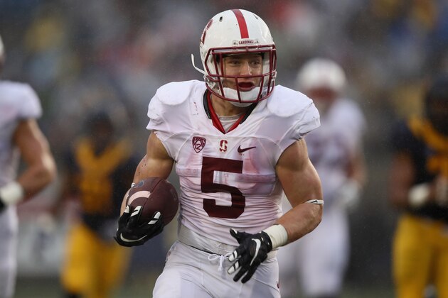 BERKELEY, CA - NOVEMBER 19:  Christian McCaffrey #5 of the Stanford Cardinal runs with the ball against the California Golden Bears at California Memorial Stadium on November 19, 2016 in Berkeley, California.  (Photo by Ezra Shaw/Getty Images)