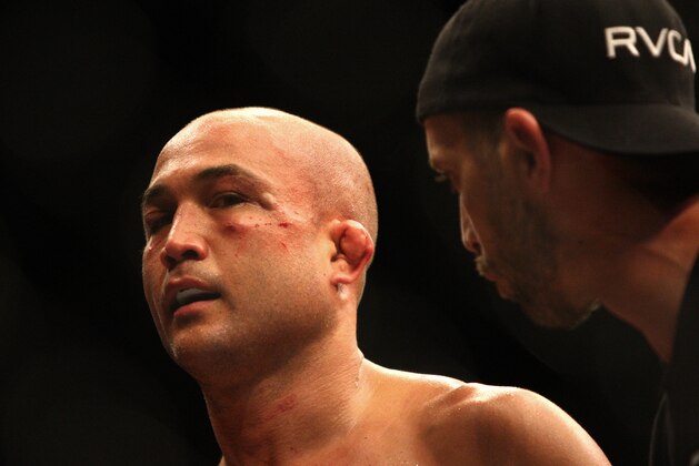 LAS VEGAS, NV - JULY 6:  BJ Penn heads to his corner during his fight against Frankie Edgar during the Ultimate Fighter Finale inside the Mandalay Bay Events Center in Las Vegas on July 6, 2014 in Las Vegas, Nevada. (Photo by Brandon Magnus/Zuffa LLC/Zuffa LLC via Getty Images)