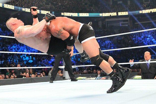 Goldberg spearing Brock Lesnar.