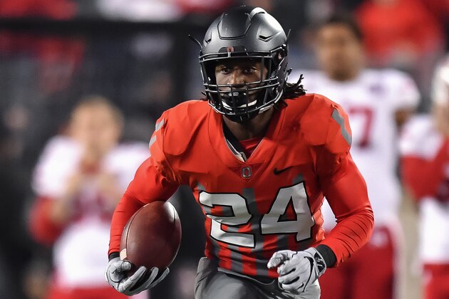COLUMBUS, OH - NOVEMBER 5:  Malik Hooker #24 of the Ohio State Buckeyes runs with the ball against the Nebraska Cornhuskers at Ohio Stadium on November 5, 2016 in Columbus, Ohio. Ohio State defeated Nebraska 62-3.  (Photo by Jamie Sabau/Getty Images)