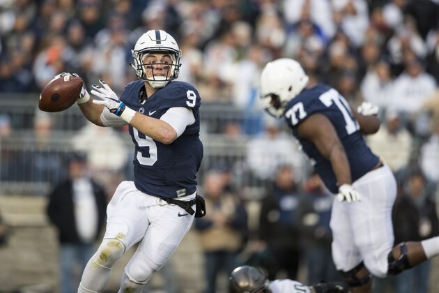 UNIVERSITY PARK, PA - NOVEMBER 26:  Trace McSorley #9 of the Penn State Nittany Lions passes the ball during the first quarter against the Michigan State Spartans on November 26, 2016 at Beaver Stadium in University Park, Pennsylvania.  (Photo by Brett Carlsen/Getty Images)