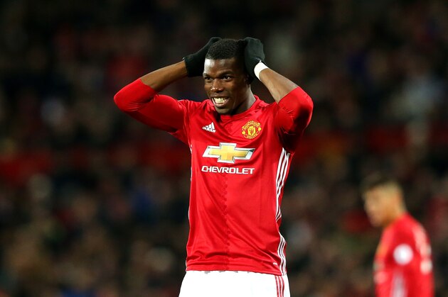 MANCHESTER, ENGLAND - NOVEMBER 27:  Paul Pogba of Manchester United reacts during the Premier League match between Manchester United and West Ham United at Old Trafford on November 27, 2016 in Manchester, England.  (Photo by Alex Livesey/Getty Images)