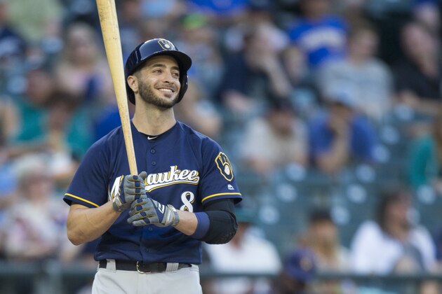 SEATTLE, WA - AUGUST 19: Ryan Braun #8 of the Milwaukee Brewers smiles before stepping into the batter's box during game against the Seattle Mariners at Safeco Field on August 19, 2016 in Seattle, Washington. The Mariners won the game 7-6. (Photo by Stephen Brashear/Getty Images)