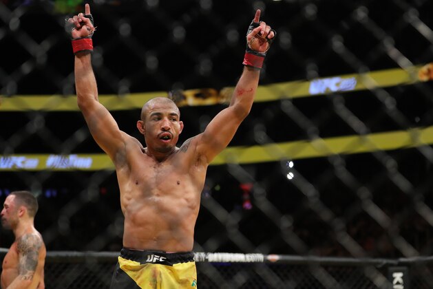 LAS VEGAS, NV - JULY 9: Jose Aldo celebrates after his fight against Jose Aldo over during the UFC 200 event at T-Mobile Arena on July 9, 2016 in Las Vegas, Nevada. (Photo by Rey Del Rio/Getty Images)