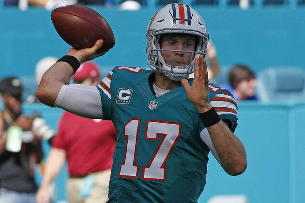 MIAMI GARDENS, FL - NOVEMBER 27: Ryan Tannehill #17 of the Miami Dolphins throws the ball prior to the game against the San Francisco 49ers on November 27, 2016 at Hard Rock Stadium in Miami Gardens, Florida. The Dolphins defeated the 49ers 31-24. (Photo by Joel Auerbach/Getty Images)