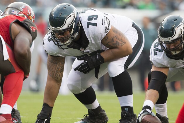 PHILADELPHIA, PA - AUGUST 11: Brandon Brooks #79 of the Philadelphia Eagles plays against the Tampa Bay Buccaneers at Lincoln Financial Field on August 11, 2016 in Philadelphia, Pennsylvania. The Eagles defeated the Buccaneers 17-9. (Photo by Mitchell Leff/Getty Images)