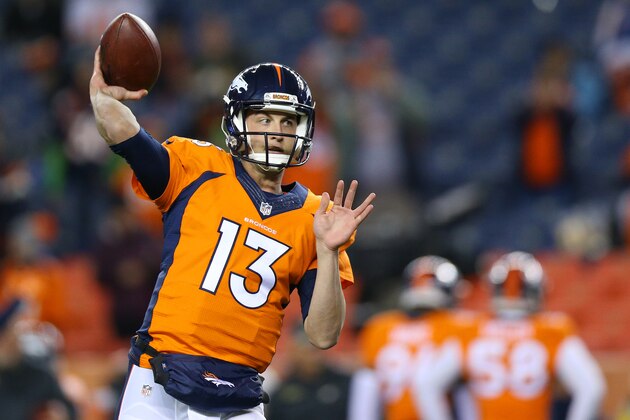 DENVER, CO - NOVEMBER 27:  Quarterback Trevor Siemian #13 of the Denver Broncos warms up before the game against the Kansas City Chiefs at Sports Authority Field at Mile High on November 27, 2016 in Denver, Colorado. (Photo by Justin Edmonds/Getty Images)