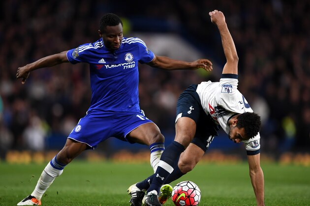 LONDON, ENGLAND - MAY 02:  Mousa Dembele of Tottenham Hotspur is brought down by John Mikel Obi of Chelsea during the Barclays Premier League match between Chelsea and Tottenham Hotspur at Stamford Bridge on May 02, 2016 in London, England.jd  (Photo by Shaun Botterill/Getty Images)
