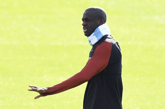 Manchester City's Ivorian midfielder Yaya Toure takes part in a team training session at Manchester City Football Academy Campus in Manchester, north west England, on October 18, 2016 ahead of their UEFA Champions League Group C football match against Barcelona at the Camp Nou on October 19.  / AFP / Anthony Devlin        (Photo credit should read ANTHONY DEVLIN/AFP/Getty Images)