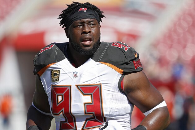 TAMPA, FL - NOVEMBER 13: Gerald McCoy #93 of the Tampa Bay Buccaneers looks on against the Chicago Bears during the game at Raymond James Stadium on November 13, 2016 in Tampa, Florida. The Bucs defeated the Bears 36-10. (Photo by Joe Robbins/Getty Images)