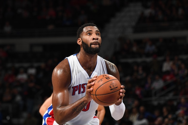 AUBURN HILLS, MI - NOVEMBER 23: Andre Drummond #0 of the Detroit Pistons shoots a free throw against the Miami Heat on November 23, 2016 at The Palace of Auburn Hills in Auburn Hills, Michigan. NOTE TO USER: User expressly acknowledges and agrees that, by downloading and/or using this photograph, User is consenting to the terms and conditions of the Getty Images License Agreement. Mandatory Copyright Notice: Copyright 2016 NBAE (Photo by Chris Schwegler/NBAE via Getty Images)