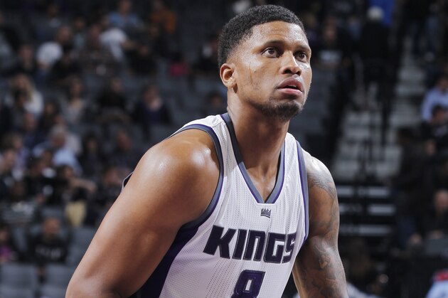 SACRAMENTO, CA - NOVEMBER 16: Rudy Gay #8 of the Sacramento Kings attempts a free throw shot against the San Antonio Spurs on November 16, 2016 at Golden 1 Center in Sacramento, California. NOTE TO USER: User expressly acknowledges and agrees that, by downloading and or using this photograph, User is consenting to the terms and conditions of the Getty Images Agreement. Mandatory Copyright Notice: Copyright 2016 NBAE (Photo by Rocky Widner/NBAE via Getty Images)