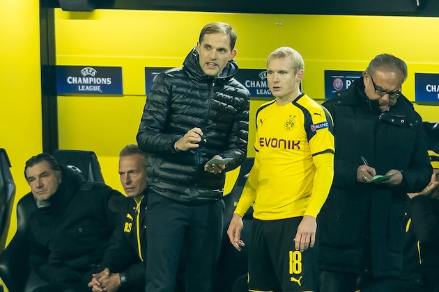 Dortmund, Germany 02.11.2016, UEFA Champions League - 2016/17 Season, Group F - Matchday 4, BV Borussia Dortmund - Sporting Lissabon,  Trainer Thomas Tuchel (BVB) Sebastian Rode (BVB)    (Photo by TF-Images/Getty Images)