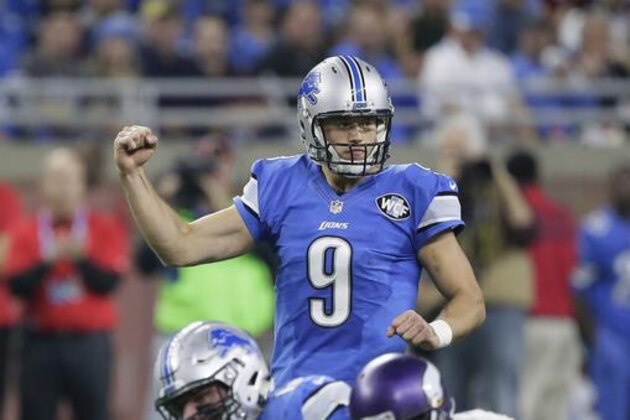 Detroit Lions quarterback Matthew Stafford gestures after a play during the first half of an NFL football game against the Minnesota Vikings, Thursday, Nov. 24, 2016 in Detroit. (AP Photo/Duane Burleson)