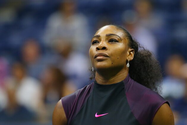 NEW YORK, NY - SEPTEMBER 08:  Serena Williams of the United States reacts against Karolina Pliskova of the Czech Republic during her Women's Singles Semifinal Match on Day Eleven of the 2016 US Open at the USTA Billie Jean King National Tennis Center on September 8, 2016 in the Queens borough of New York City.  (Photo by Mike Stobe/Getty Images for USTA)