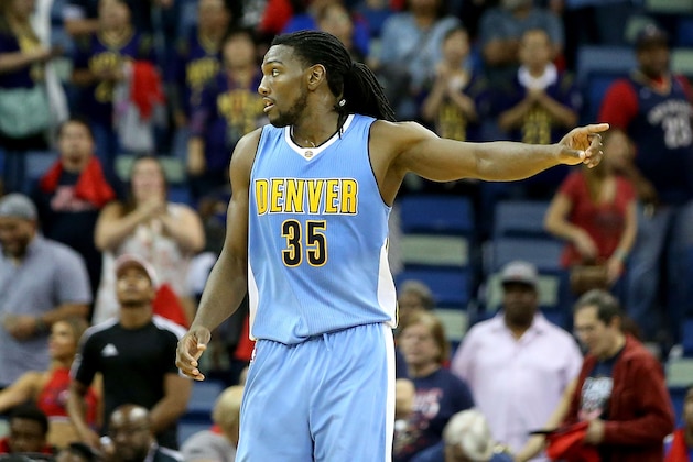 NEW ORLEANS, LA - OCTOBER 26:  Kenneth Faried #35 of the Denver Nuggets reacts during a game against the New Orleans Pelicans at the Smoothie King Center on October 26, 2016 in New Orleans, Louisiana. NOTE TO USER: User expressly acknowledges and agrees that, by downloading and or using this photograph, User is consenting to the terms of the Getty Images License Agreement. (Photo by Sean Gardner/Getty Images)