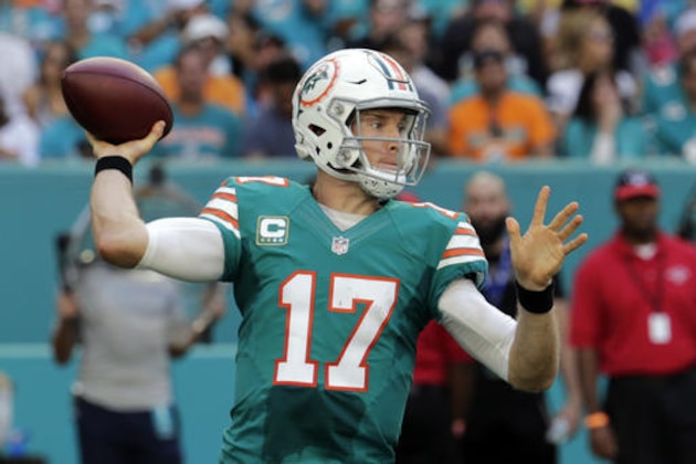 Miami Dolphins quarterback Ryan Tannehill (17) looks to pass, during the first half of an NFL football game against the San Francisco 49ers, Sunday, Nov. 27, 2016, in Miami Gardens, Fla. (AP Photo/Lynne Sladky)