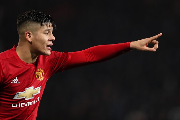 MANCHESTER, ENGLAND - NOVEMBER 30:  Marcos Rojo of Manchester United gestures during the EFL Cup Quarter-Final match between Manchester United and West Ham United at Old Trafford on November 30, 2016 in Manchester, England.  (Photo by Matthew Ashton - AMA/Getty Images)