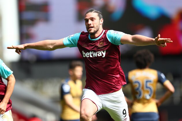 LONDON, UNITED KINGDOM - APRIL 09:  Andy Carroll of West Ham United celebrates scoring his team's second goal during the Barclays Premier League match between West Ham United and Arsenal at the Boleyn Ground on April 9, 2016 in London, England.  (Photo by Julian Finney/Getty Images)