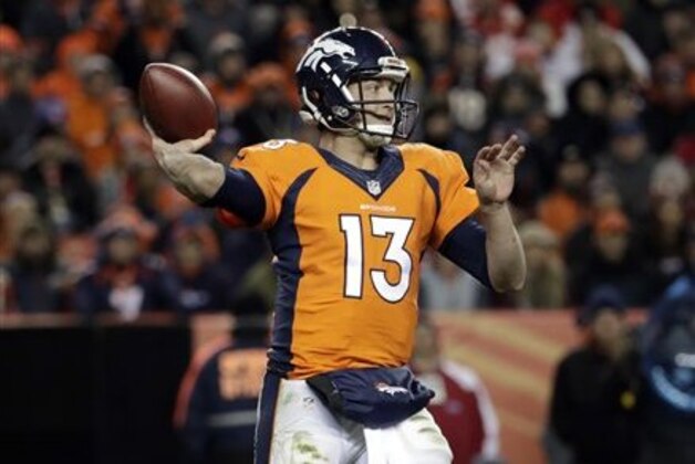 Denver Broncos quarterback Trevor Siemian (13) throws against the Kansas City Chiefs during the second half of an NFL football game, Sunday, Nov. 27, 2016, in Denver. (AP Photo/Jack Dempsey)