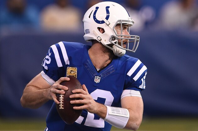 INDIANAPOLIS, IN - NOVEMBER 20:  Andrew Luck #12 of the Indianapolis Colts drops back to pass during a game against the Tennessee Titans at Lucas Oil Stadium on November 20, 2016 in Indianapolis, Indiana.  The Colts defeated the Titans 24-17.  (Photo by Stacy Revere/Getty Images)