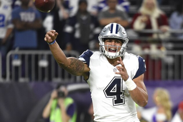 MINNEAPOLIS, MN - DECEMBER 1: Dak Prescott #4 of the Dallas Cowboys passes the ball in the third quarter of the game against the Minnesota Vikings on December 1, 2016 at US Bank Stadium in Minneapolis, Minnesota. (Photo by Hannah Foslien/Getty Images)