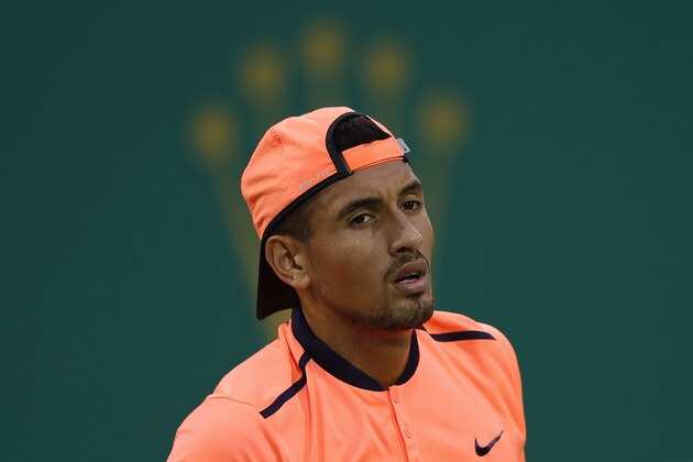 SHANGHAI, CHINA - OCTOBER 12:  Nick Kyrgios of Australia reacts after losing the point against Mischa Zverev of Germany during the Men's singles second round match on day four of Shanghai Rolex Masters at Qi Zhong Tennis Centre on October 12, 2016 in Shanghai, China.  (Photo by Lintao Zhang/Getty Images)