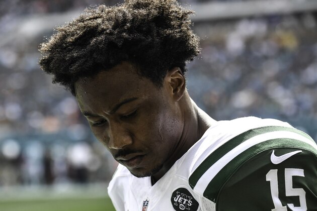 MIAMI GARDENS, FL - NOVEMBER 06:  Brandon Marshall #15 of the New York Jets looks on during a NFL game against the Miami Dolphins at Hard Rock Stadium on November 6, 2016 in Miami Gardens, Florida.  (Photo by Ron Elkman/Sports Imagery/Getty Images)