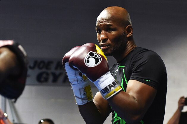 PHILADELPHIA, PA - OCTOBER 28: Bernard Hopkins works out for the media at Joe Hand Boxing Gym on October 28, 2014 in Philadelphia, Pennsylvania. (Photo by Drew Hallowell/Getty Images)