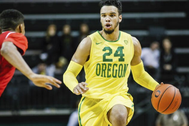 Oregon forward Dillon Brooks (24), drives on Western Oregon in an NCAA college basketball game Wednesday, Nov. 30, 2016, in Eugene, Ore. Oregon won 93-54. (AP Photo/Thomas Boyd)