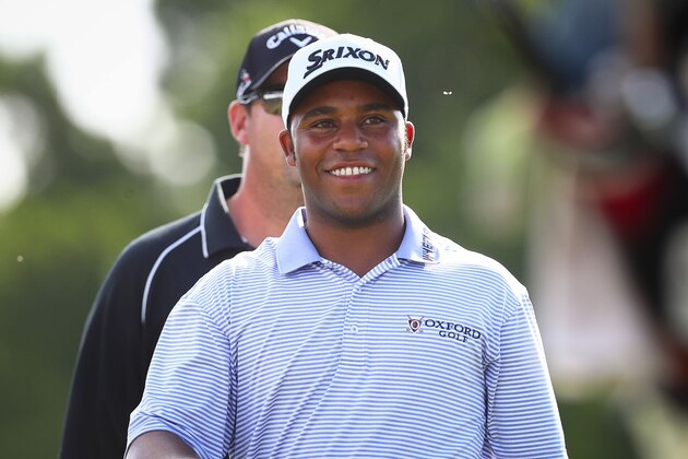 Harold Varner III of the US smiles during the final round of the Australian PGA Championship at Royal Pines, Gold Coast on December 4, 2016.  
Varner took his first professional victory at the Australian PGA Championship on December 4 on the Gold Coast by two strokes. / AFP / Patrick HAMILTON / IMAGE RESTRICTED TO EDITORIAL USE - STRICTLY NO COMMERCIAL USE        (Photo credit should read PATRICK HAMILTON/AFP/Getty Images)