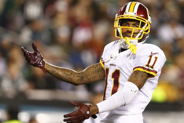 PHILADELPHIA, PA - DECEMBER 26: DeSean Jackson #11of the Washington Redskins antagonizes fans of the Philadelphia Eagles in the second quarter of a football game at Lincoln Financial Field on December 26, 2015 in Philadelphia, Pennsylvania. (Photo by Rich Schultz /Getty Images)