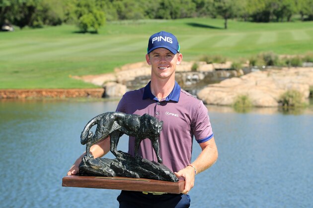 MALELANE, SOUTH AFRICA - DECEMBER 04:  Brandon Stone of South Africa holds the winners trophy following victory during the final round of The Alfred Dunhill Championship at Leopard Creek Country Golf Club on December 4, 2016 in Malelane, South Africa.  (Photo by Richard Heathcote/Getty Images)