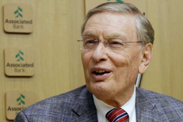 FILE - In this Sept. 26, 2014, file photo, Major League Baseball Commissioner Bud Selig speaks before a baseball game between the Milwaukee Brewers and the Chicago Cubs at Miller Park in Milwaukee. Selig, Mark McGwire, George Steinbrenner and seven others on the Today's Game Era ballot will be considered for election to Cooperstown in December. (AP Photo/Morry Gash, File)