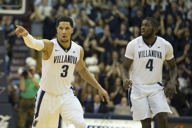 VILLANOVA, PA - DECEMBER 03: Josh Hart #3 and Eric Paschall #4 of the Villanova Wildcats play against the Saint Joseph's Hawks at The Pavilion on December 3, 2016 in Villanova, Pennsylvania. (Photo by Mitchell Leff/Getty Images)