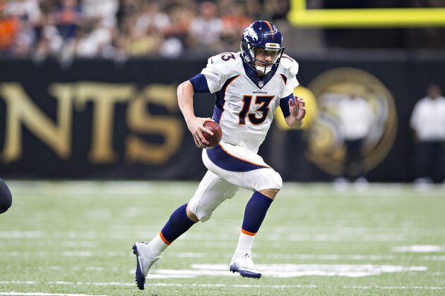 NEW ORLEANS, LA - NOVEMBER 13:  Trevor Siemian #13 of the Denver Broncos runs the ball during a game against the New Orleans Saints at Mercedes-Benz Superdome on November 13, 2016 in New Orleans, Louisiana.  The Broncos defeated the Saints 25-23.  (Photo by Wesley Hitt/Getty Images)