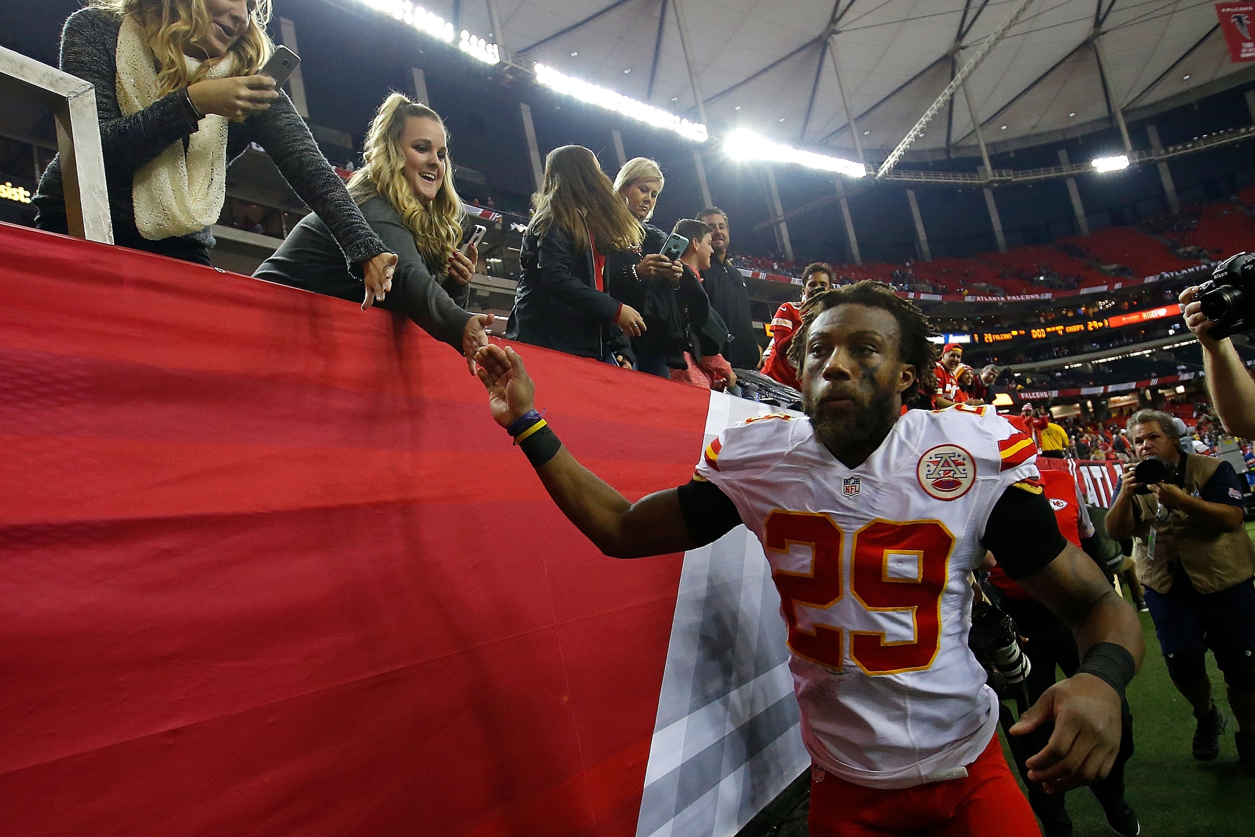 ATLANTA, GA - DECEMBER 04: Eric Berry #29 of the Kansas City Chiefs walks off the field after their 29-28 win over the Atlanta Falcons at Georgia Dome on December 4, 2016 in Atlanta, Georgia. Berry returned an interception from a failed two-point conversion for two points and the go-ahead score. (Photo by Kevin C. Cox/Getty Images) ATLANTA, GA - DECEMBER 04: Eric Berry #29 of the Kansas City Chiefs walks off the field after their 29-28 win over the Atlanta Falcons at Georgia Dome on December 4, 2016 in Atlanta, Georgia. Berry returned an interception from a failed two-point conversion for two points and the go-ahead score. (Photo by Kevin C. Cox/Getty Images)