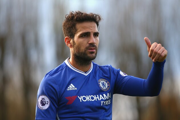 COBHAM, ENGLAND - NOVEMBER 21:  Cesc Fabregas of Chelsea reacts during the Premier League 2 match between Chelsea and Southampton at Chelsea Training Ground on November 21, 2016 in Cobham, England.  (Photo by Alex Pantling/Getty Images)