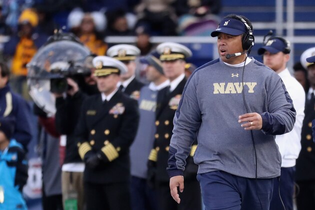 ANNAPOLIS, MD - DECEMBER 03:  Head coach Ken Niumatalolo of the Navy Midshipmen looks on against the Temple Owls in the second half during the AAC Championship game at Navy-Marine Corps Memorial Stadium on December 3, 2016 in Annapolis, Maryland.  (Photo by Rob Carr/Getty Images)